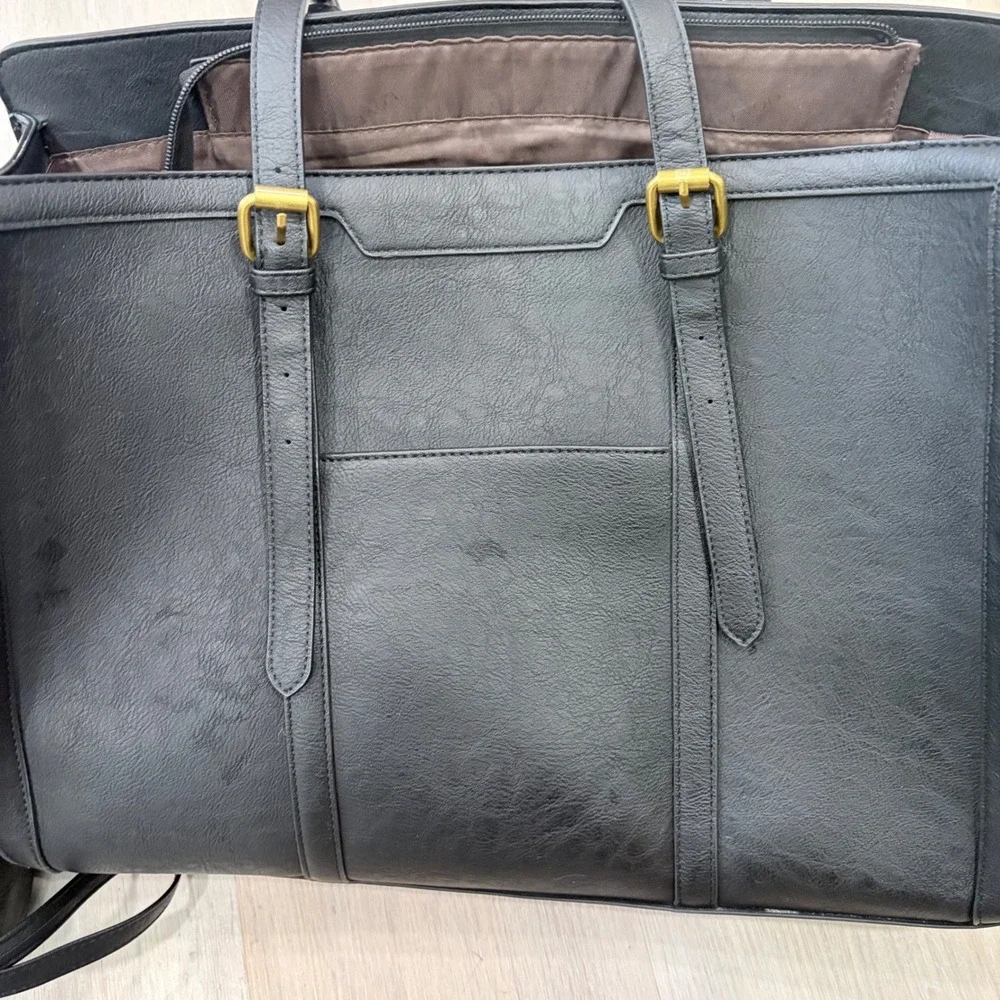 Lovevook‎ Black Laptop Tote Bag Vegan Leather Work Briefcase Crossbody Tassel